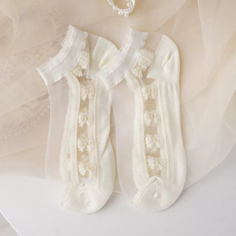 Minimalist Ivory Crystal Silk Ankle Socks - 10-Pair Milk White Gift Set