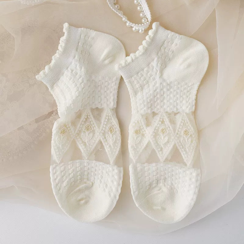 Minimalist Ivory Crystal Silk Ankle Socks - 10-Pair Milk White Gift Set