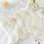 Japanese Sweet Crystal Silk Boat Socks Pack - 5-Pair Milky White Floral Gift Set