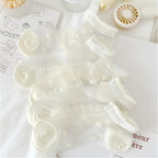 Japanese Sweet Crystal Silk Boat Socks Pack - 5-Pair Milky White Floral Gift Set