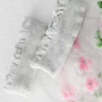 Ditsy Floral Trim Crystal Silk Socks - Scalloped Ruffle No-Show Flat Liner