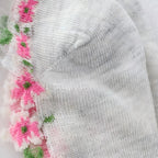 Ditsy Floral Trim Crystal Silk Socks - Scalloped Ruffle No-Show Flat Liner