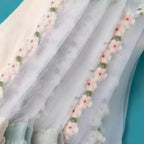 Ditsy Floral Trim Crystal Silk Socks - Scalloped Ruffle No-Show Flat Liner