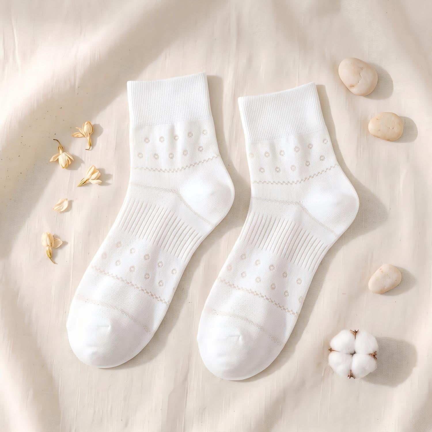 Vintage Floral Pointelle Sheer Cotton Crew Socks