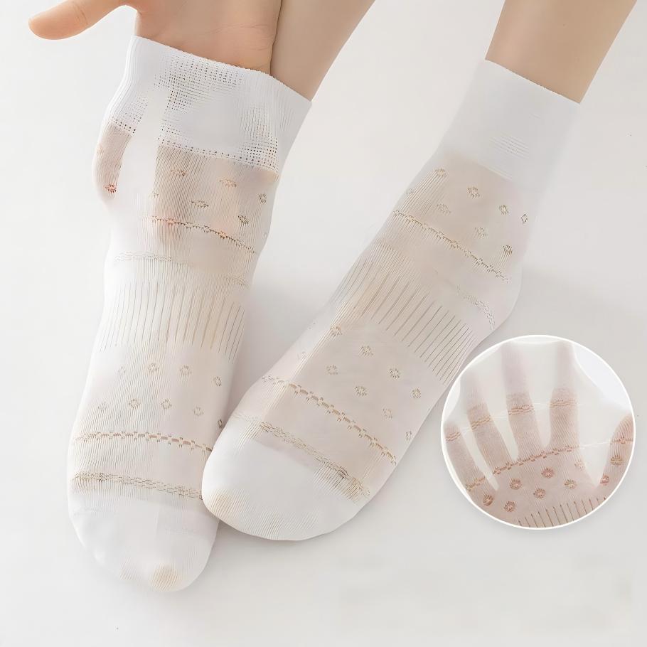 Vintage Floral Pointelle Sheer Cotton Crew Socks