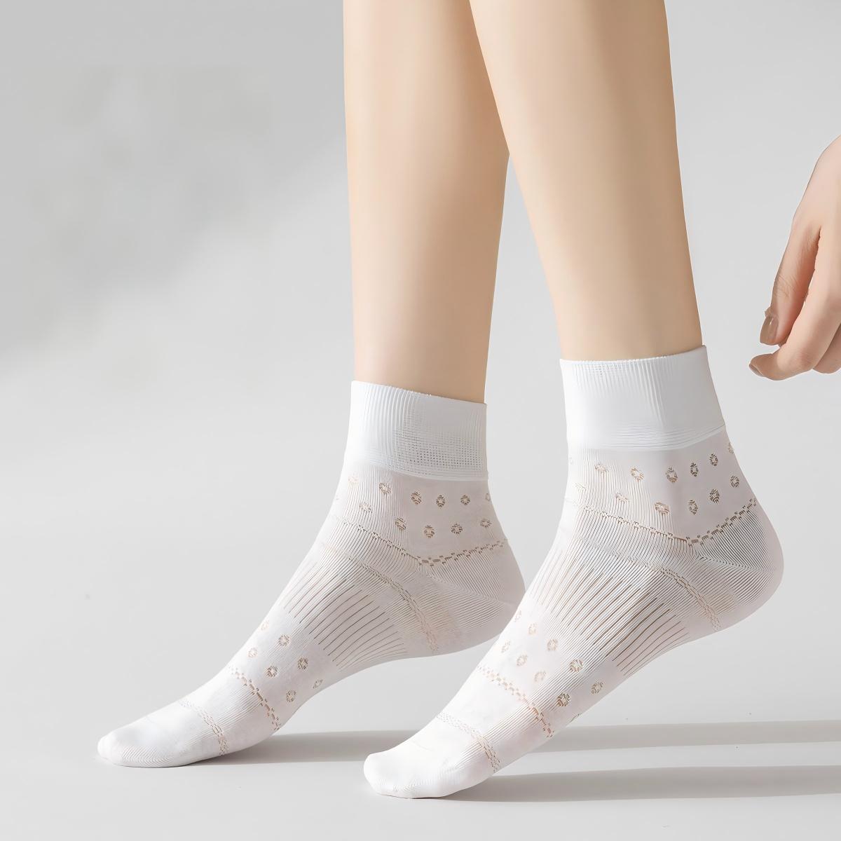 Vintage Floral Pointelle Sheer Cotton Crew Socks