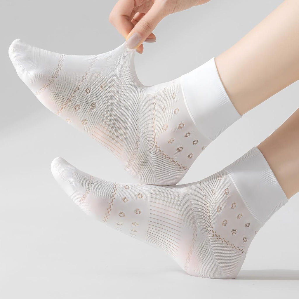 Vintage Floral Pointelle Sheer Cotton Crew Socks