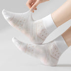 Vintage Floral Pointelle Sheer Cotton Crew Socks