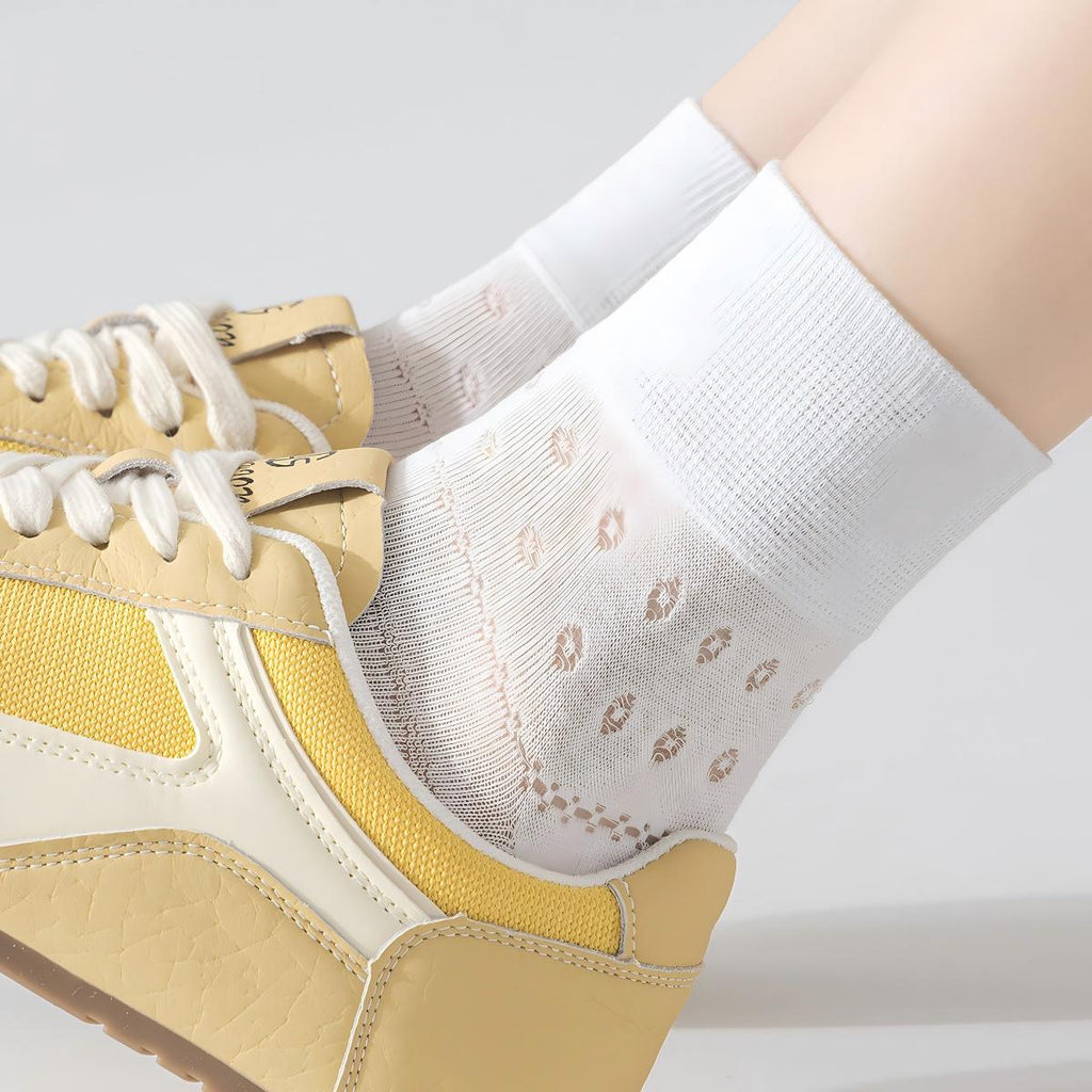 Vintage Floral Pointelle Sheer Cotton Crew Socks