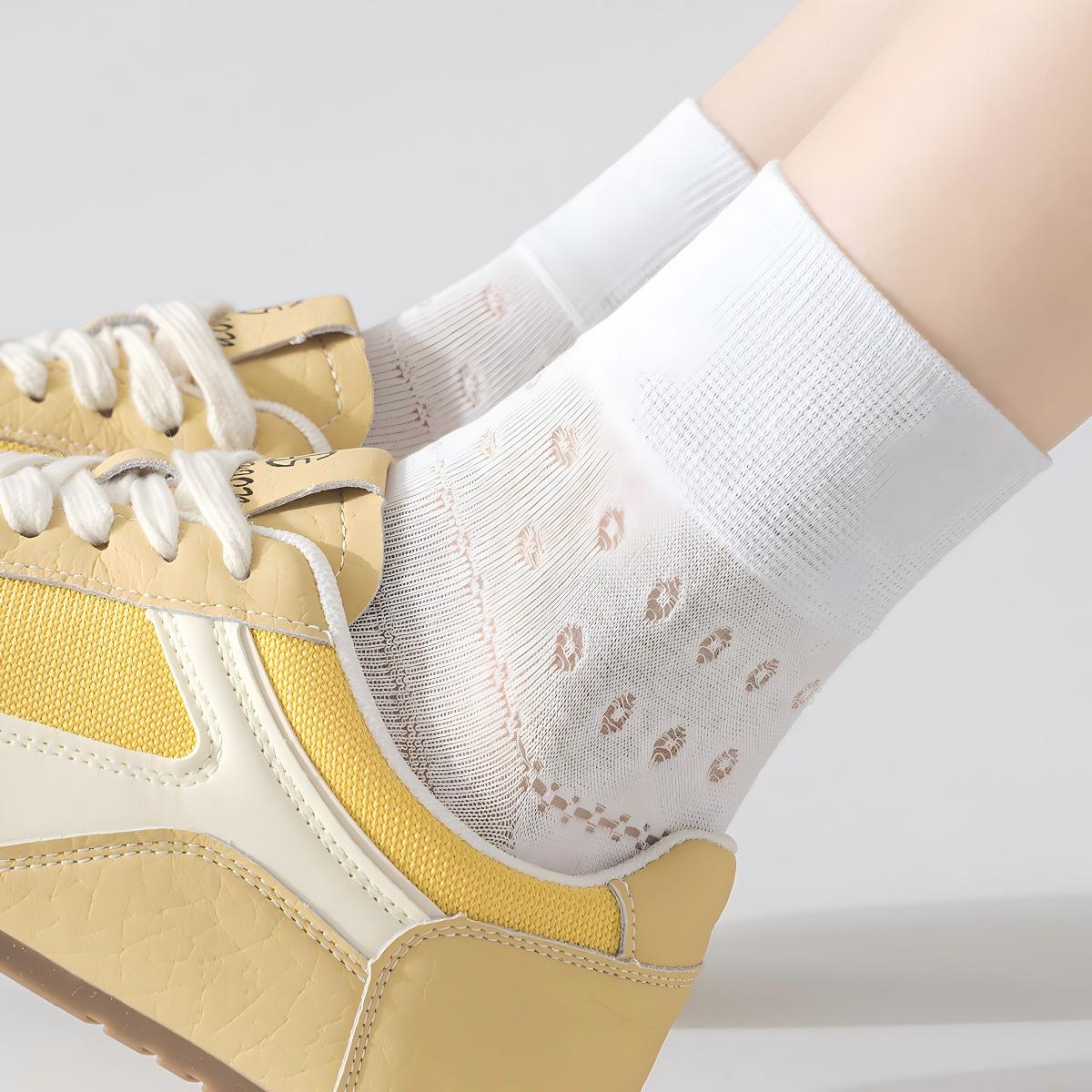 Vintage Floral Pointelle Sheer Cotton Crew Socks