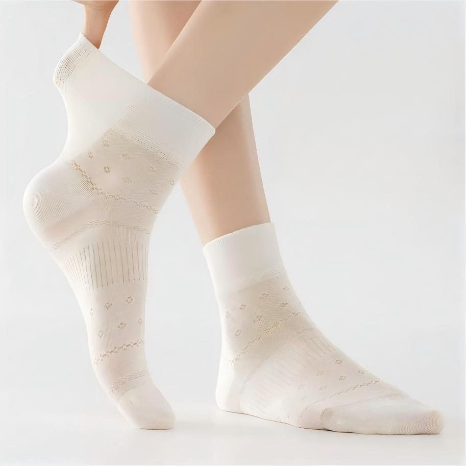Vintage Floral Pointelle Sheer Cotton Crew Socks