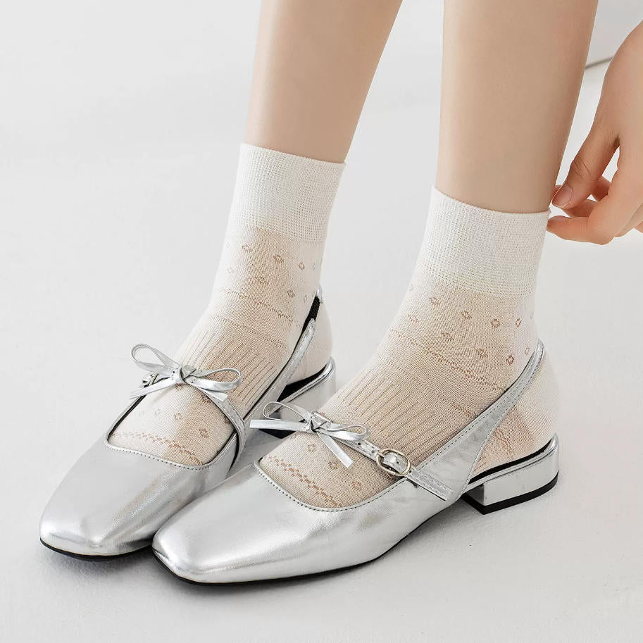Vintage Floral Pointelle Sheer Cotton Crew Socks