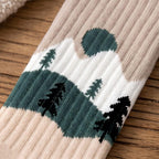 Nordic Mountain Landscape Combed Cotton Crew Socks