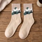 Nordic Mountain Landscape Combed Cotton Crew Socks