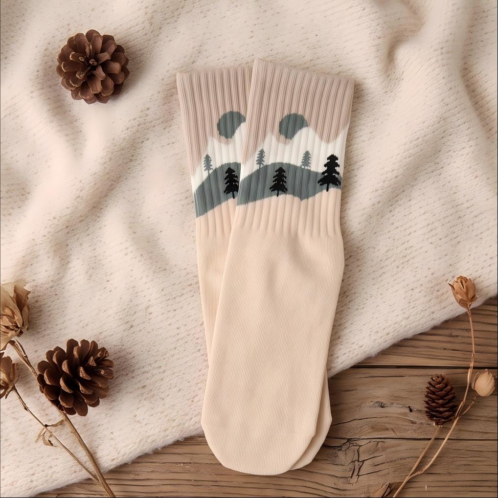 Nordic Mountain Landscape Combed Cotton Crew Socks