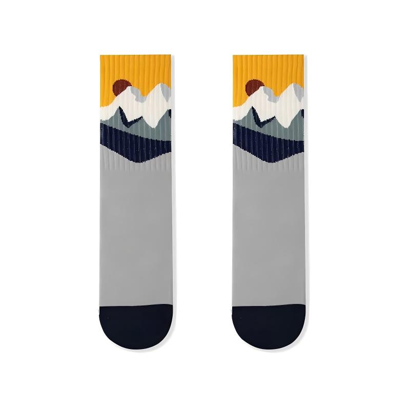 Nordic Mountain Landscape Combed Cotton Crew Socks