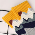 Nordic Mountain Landscape Combed Cotton Crew Socks