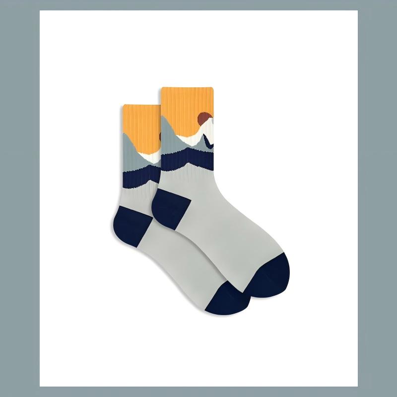 Nordic Mountain Landscape Combed Cotton Crew Socks