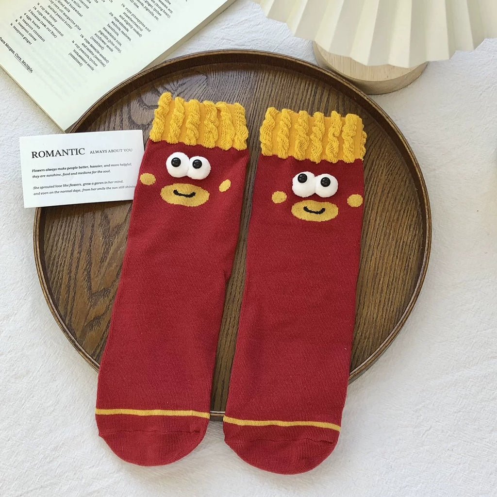 Kawaii 3D Googly Eyes Fast Food Crew Socks (Set of 5)