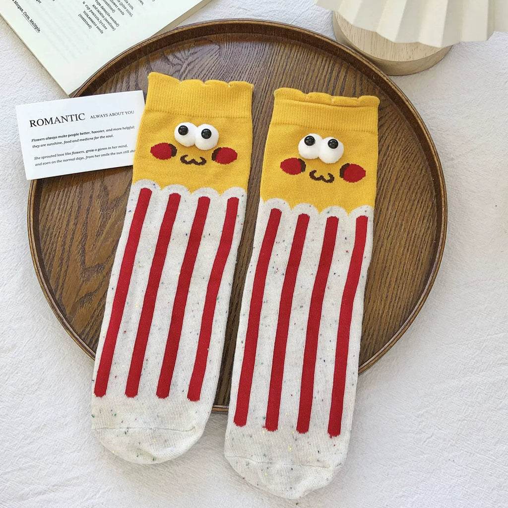 Kawaii 3D Googly Eyes Fast Food Crew Socks (Set of 5)