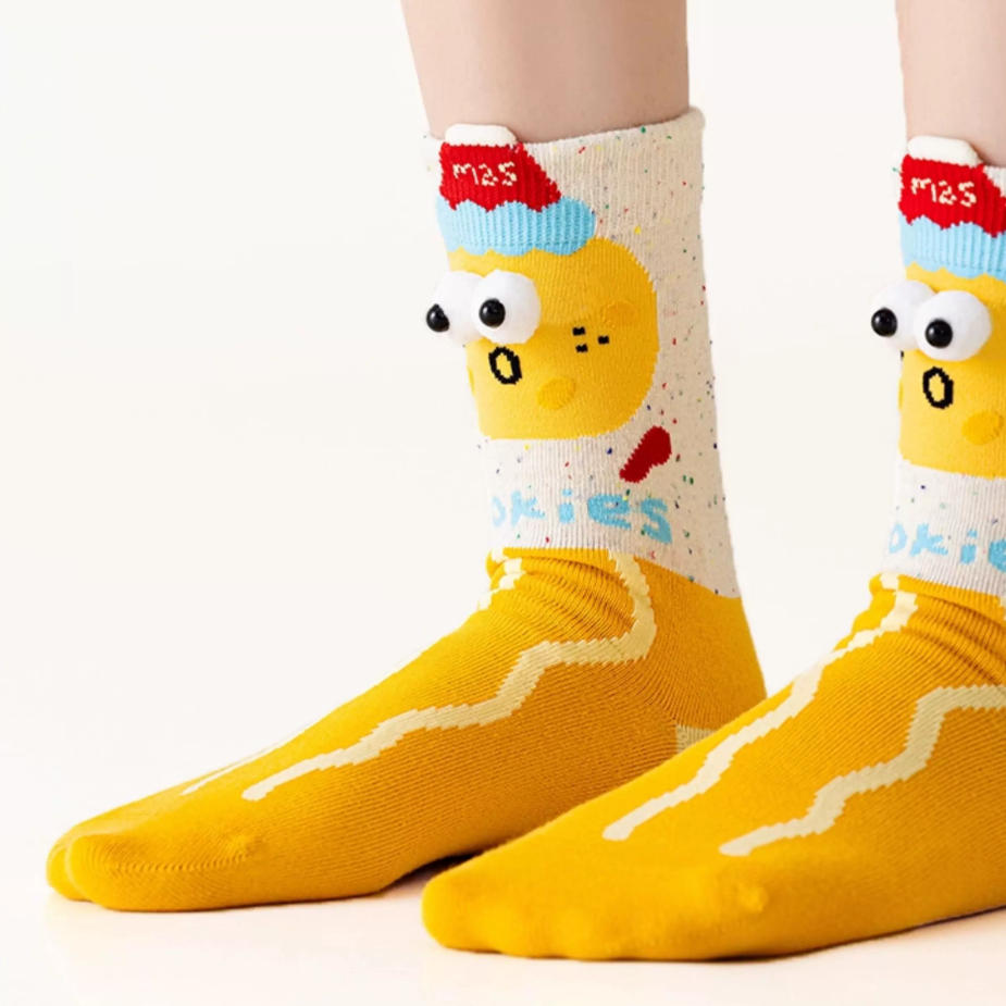 Kawaii 3D Googly Eyes Fast Food Crew Socks (Set of 5)