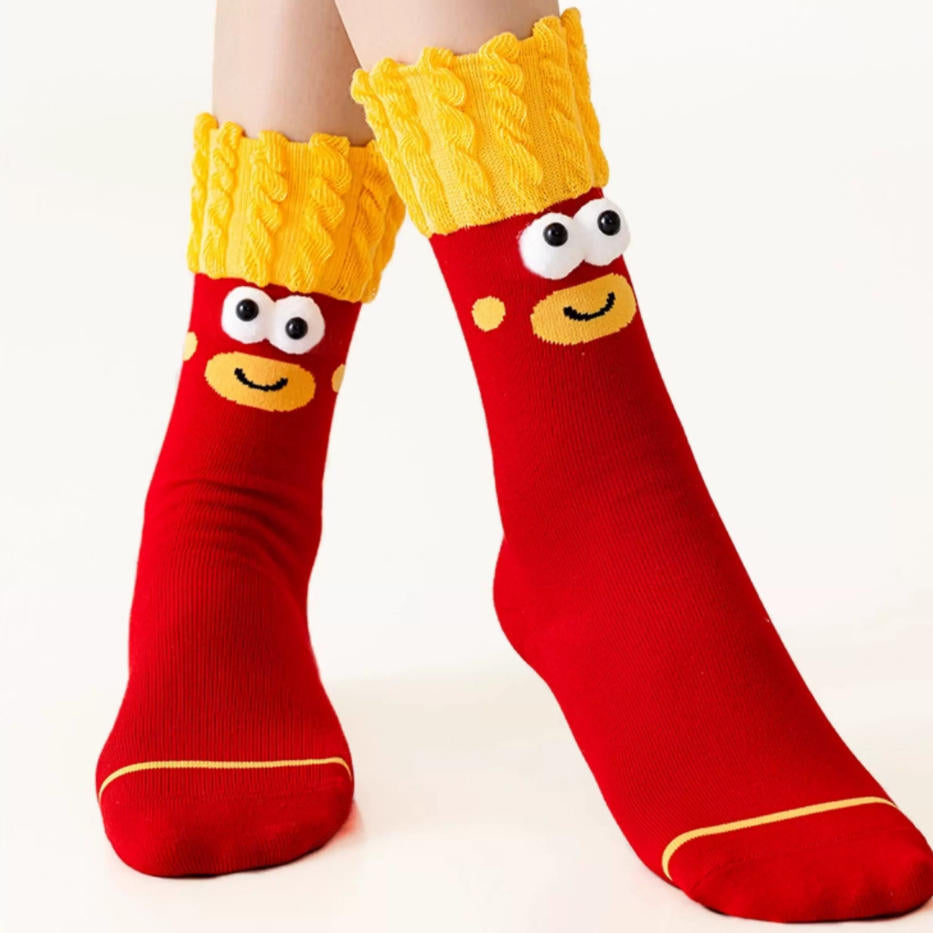 Kawaii 3D Googly Eyes Fast Food Crew Socks (Set of 5)