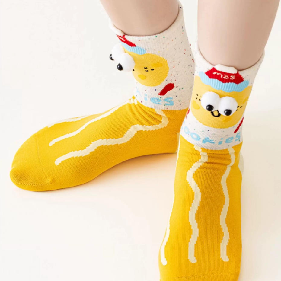 Kawaii 3D Googly Eyes Fast Food Crew Socks (Set of 5)