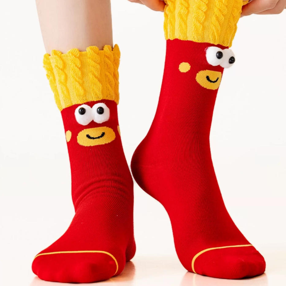 Kawaii 3D Googly Eyes Fast Food Crew Socks (Set of 5)