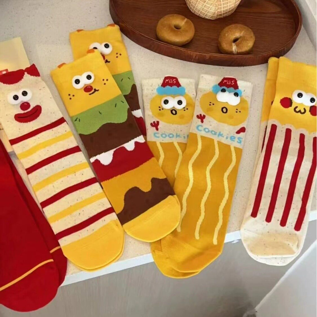 Kawaii 3D Googly Eyes Fast Food Crew Socks (Set of 5)