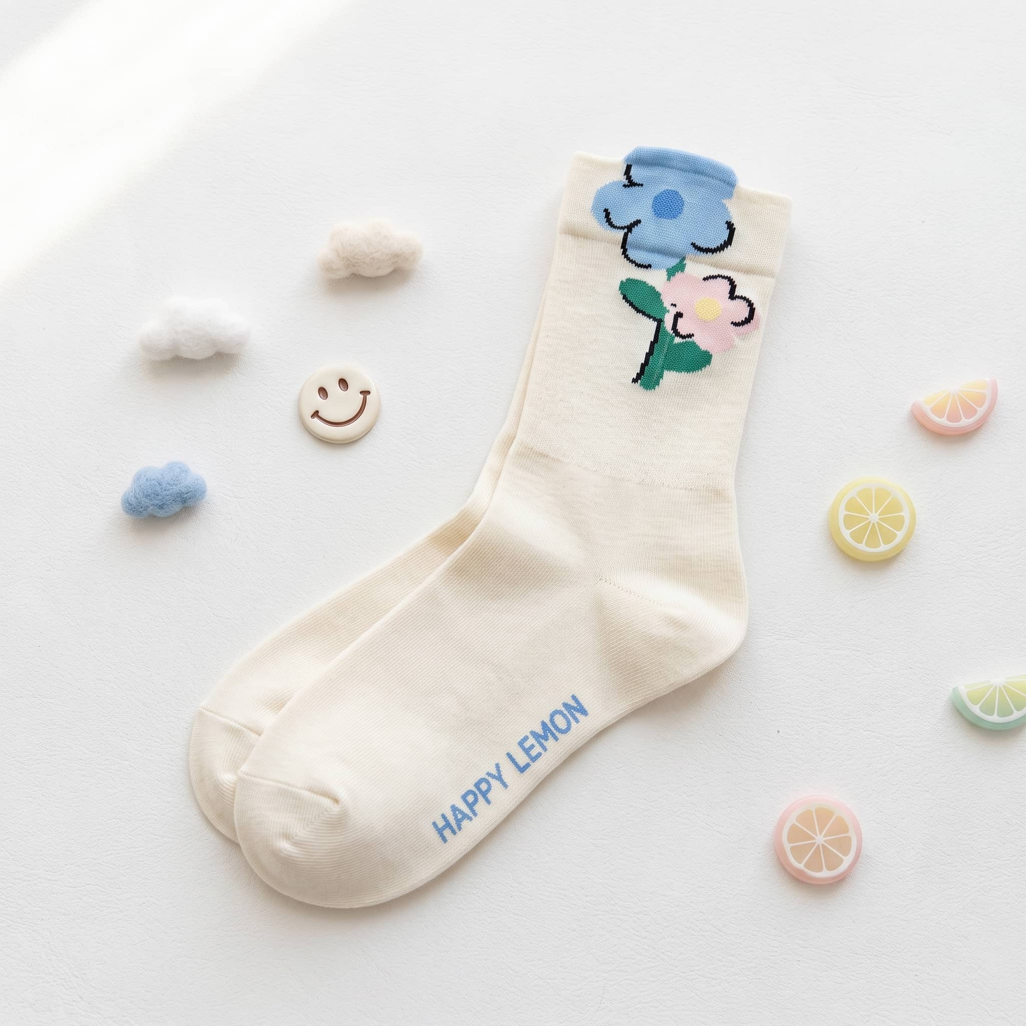 Kawaii Cheerful Mood & Fruit Cotton Crew Socks (Set of 5)