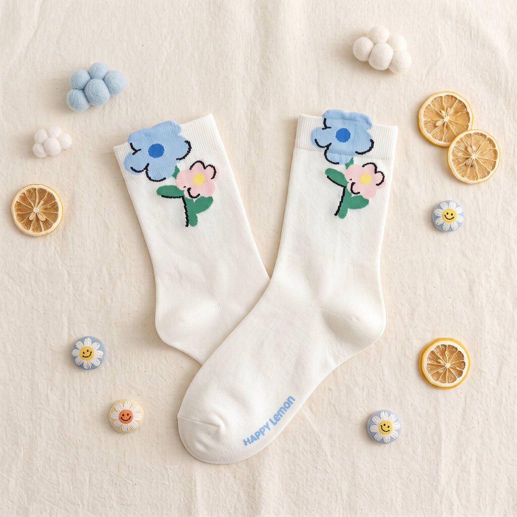 Kawaii Cheerful Mood & Fruit Cotton Crew Socks (Set of 5)