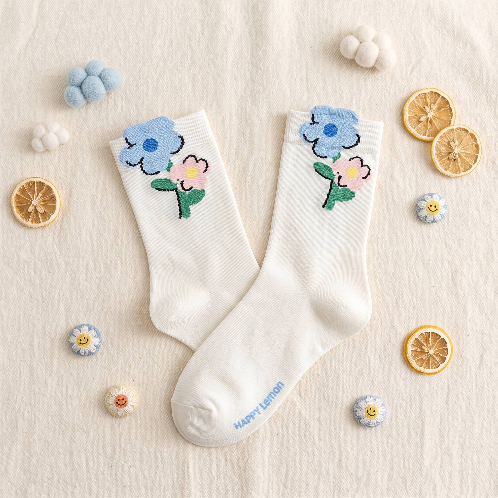 Kawaii Cheerful Mood & Fruit Cotton Crew Socks (Set of 5)