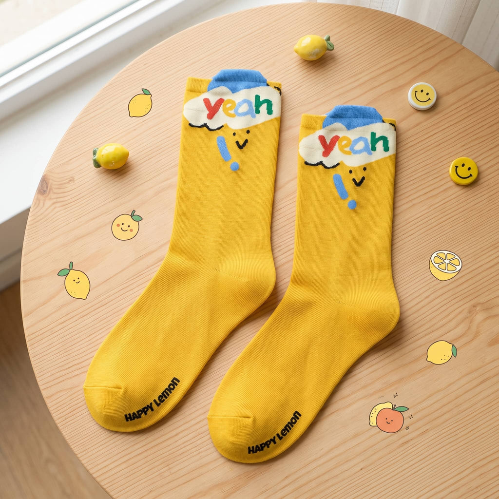 Kawaii Cheerful Mood & Fruit Cotton Crew Socks (Set of 5)