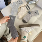 Retro Preppy Cable Knit Cotton Crew Socks (Set of 5)