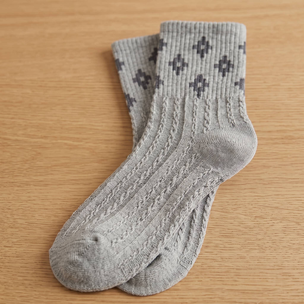 Retro Preppy Cable Knit Cotton Crew Socks (Set of 5)