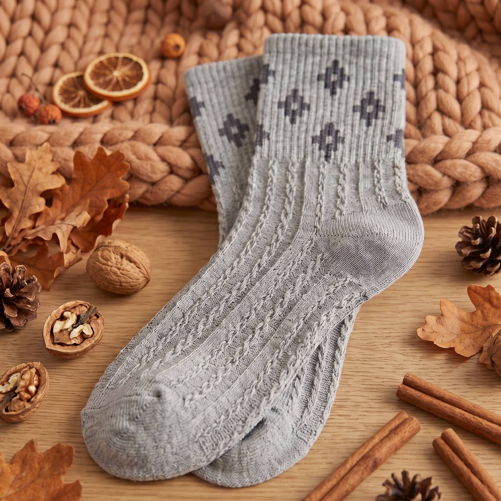 Retro Preppy Cable Knit Cotton Crew Socks (Set of 5)