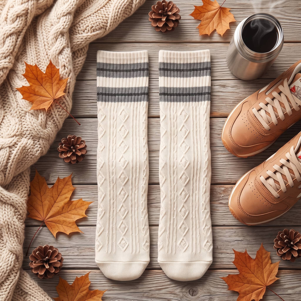 Retro Preppy Cable Knit Cotton Crew Socks (Set of 5)