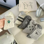 Retro Preppy Cable Knit Cotton Crew Socks (Set of 5)