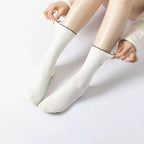 Vintage Tulip Embroidery Scallop Trim Crew Socks