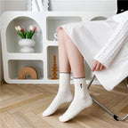 Vintage Tulip Embroidery Scallop Trim Crew Socks