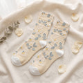 Vintage Embossed Rose Jacquard Combed Cotton Crew Socks