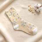 Vintage Embossed Rose Jacquard Combed Cotton Crew Socks