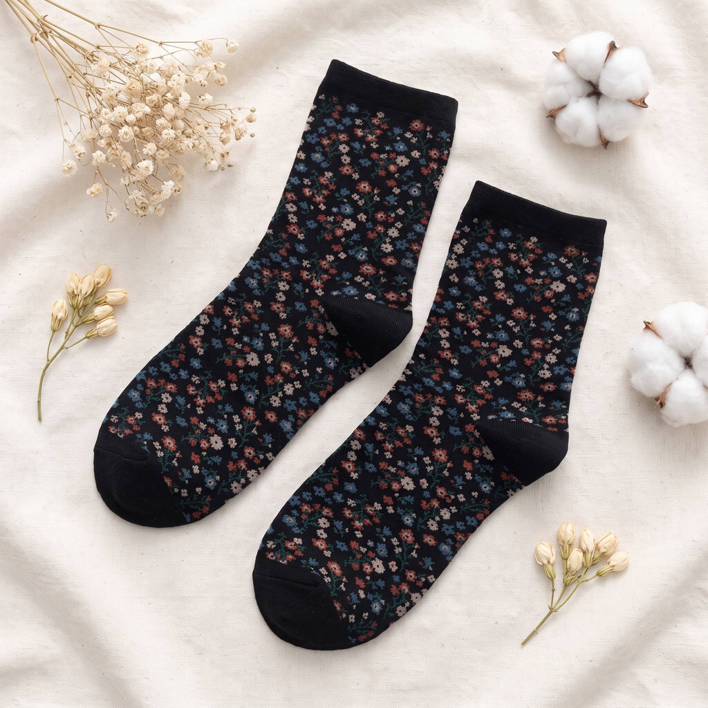 Vintage Ditsy Floral Cotton Crew Socks