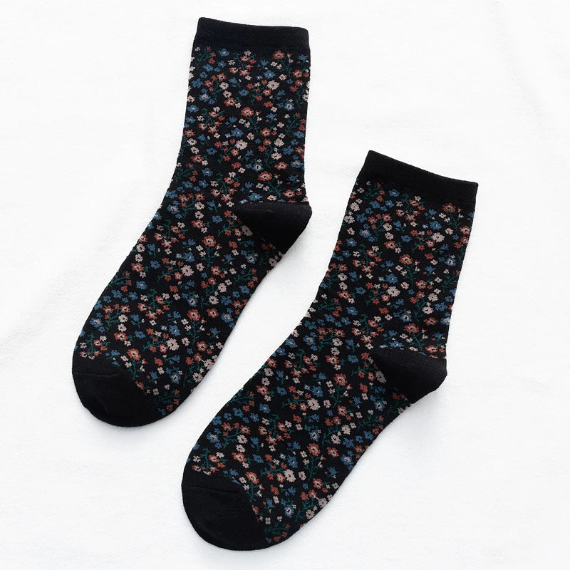 Vintage Ditsy Floral Cotton Crew Socks