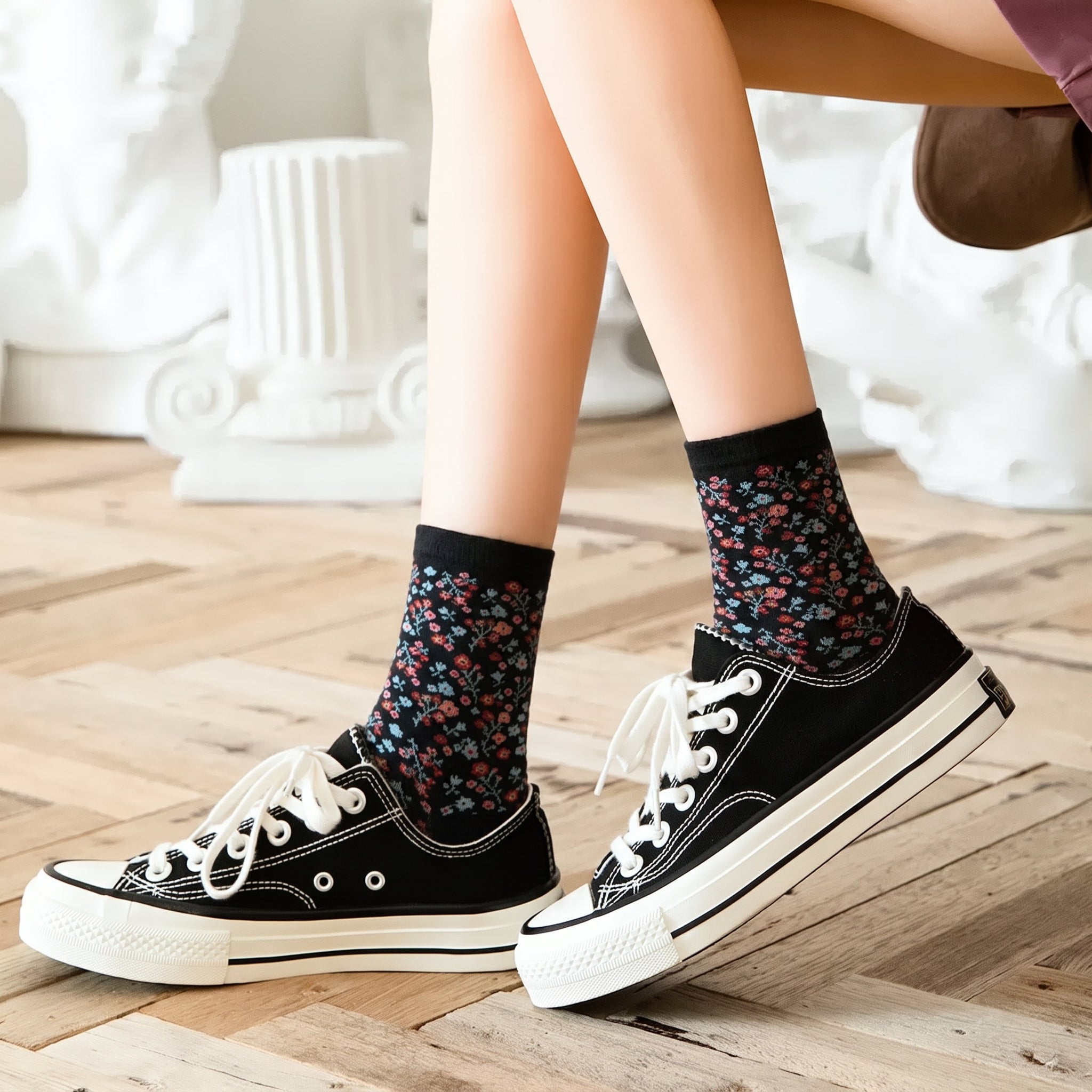 Vintage Ditsy Floral Cotton Crew Socks