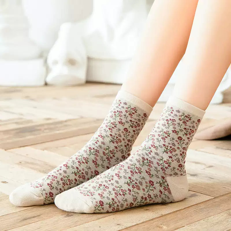 Vintage Ditsy Floral Cotton Crew Socks