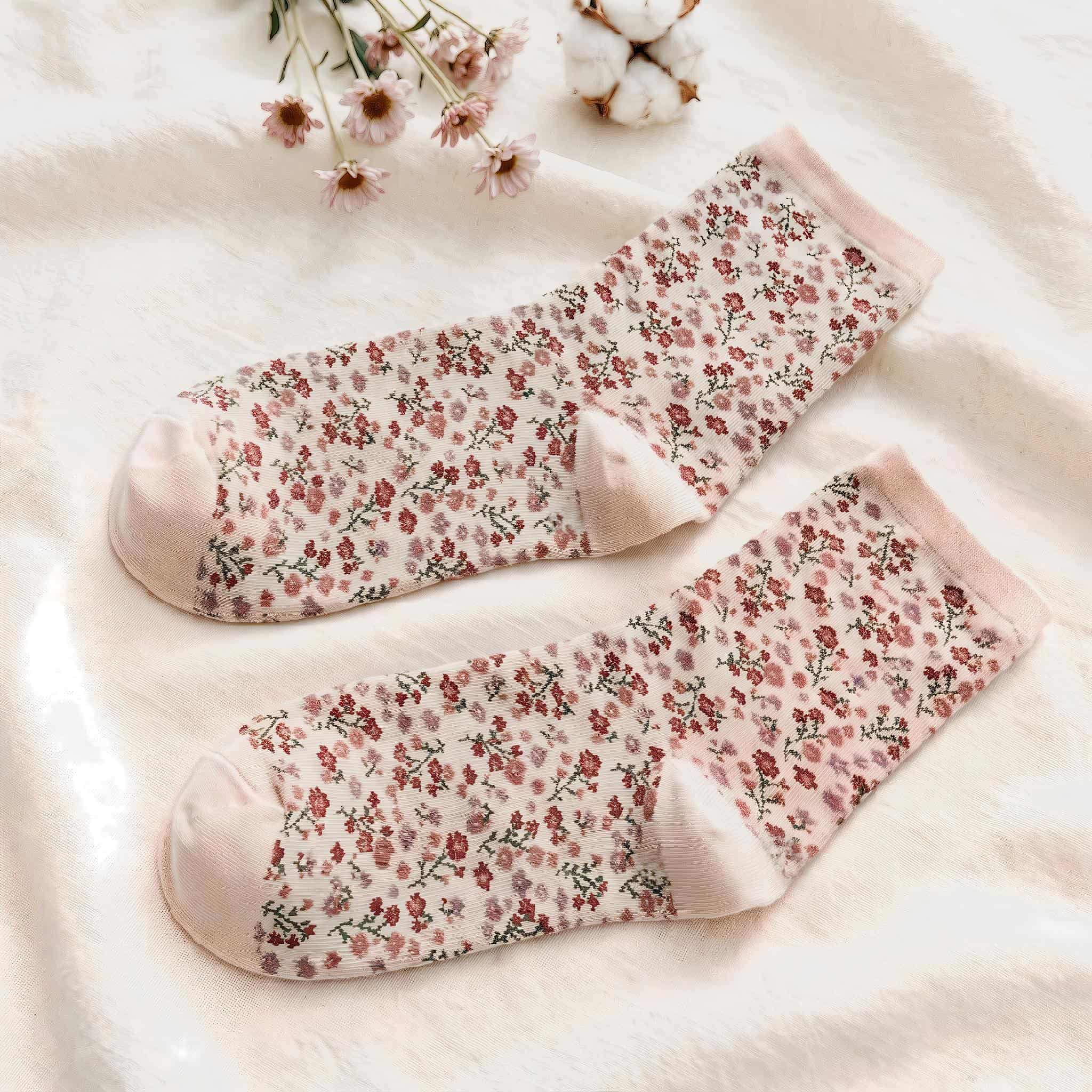 Vintage Ditsy Floral Cotton Crew Socks