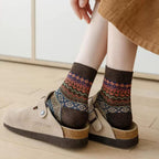 Vintage Fair Isle Geometric Combed Cotton Crew Socks