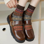 Vintage Fair Isle Geometric Combed Cotton Crew Socks