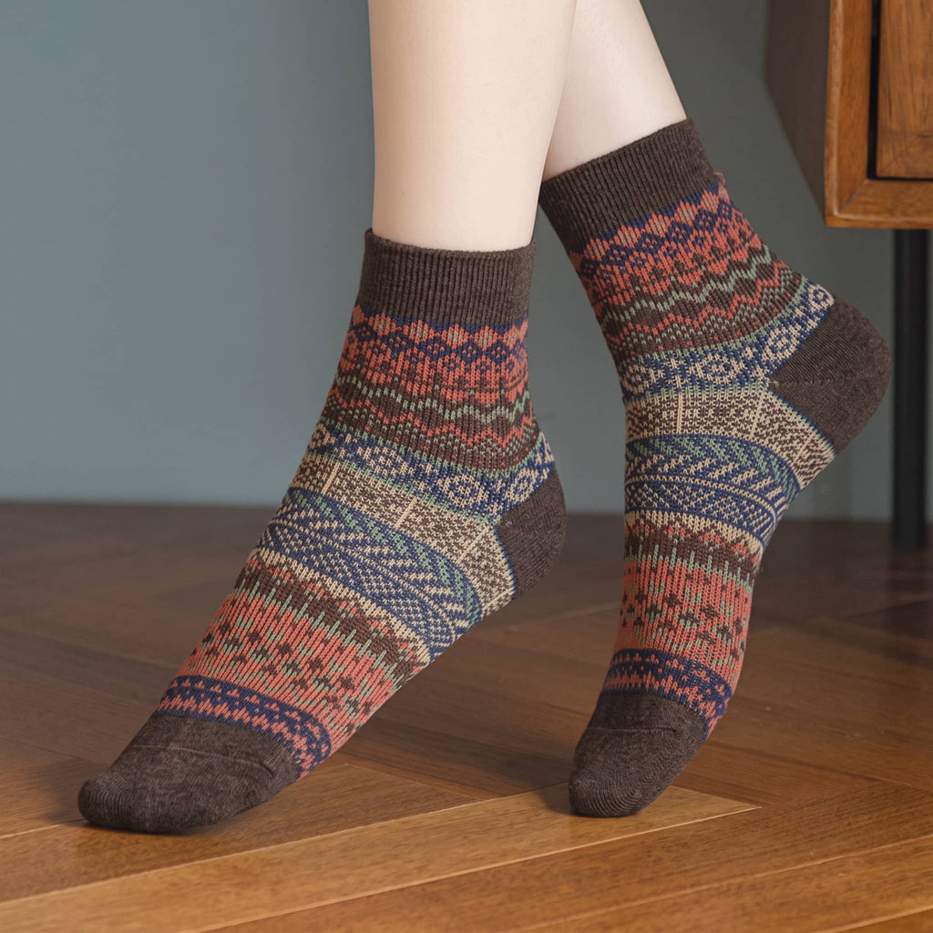 Vintage Fair Isle Geometric Combed Cotton Crew Socks
